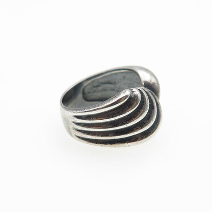925 Sterling Silver Vintage Modernist Ribbed Bypass Oxidized Ring Size 5