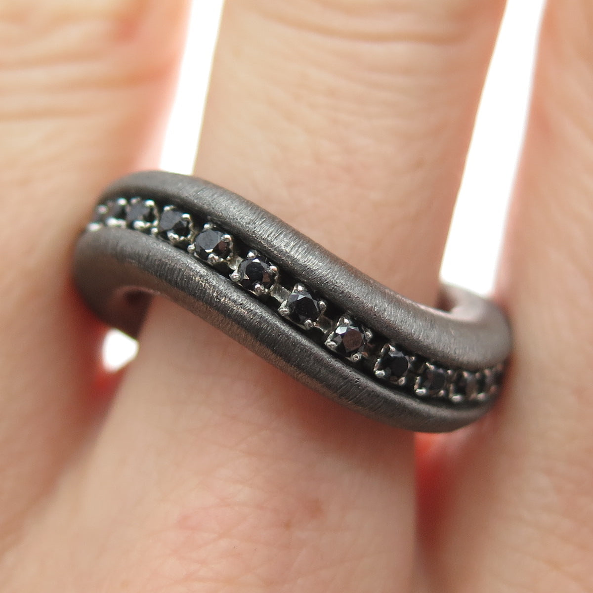 JCM JACMEL MAURITIUS Sterling Silver Black Rhodium Italy C Z Wavy Ring Size 6.75