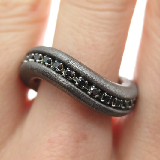 JCM JACMEL MAURITIUS Sterling Silver Black Rhodium Italy C Z Wavy Ring Size 6.75