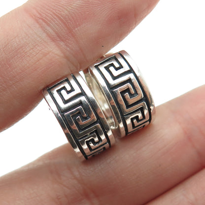 925 Sterling Silver Vintage Greek Maze Hinged Hoop Earrings