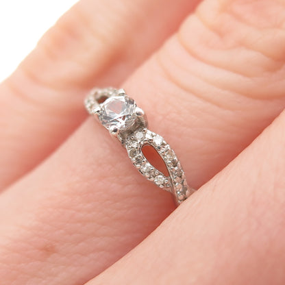 925 Sterling Silver Real Round-Cut Diamond & White Topaz Engagement Ring Size 5