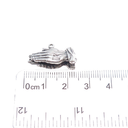 HAYWARD 925 Sterling Silver Vintage Praying Hands Oxidized Mini Charm Pendant
