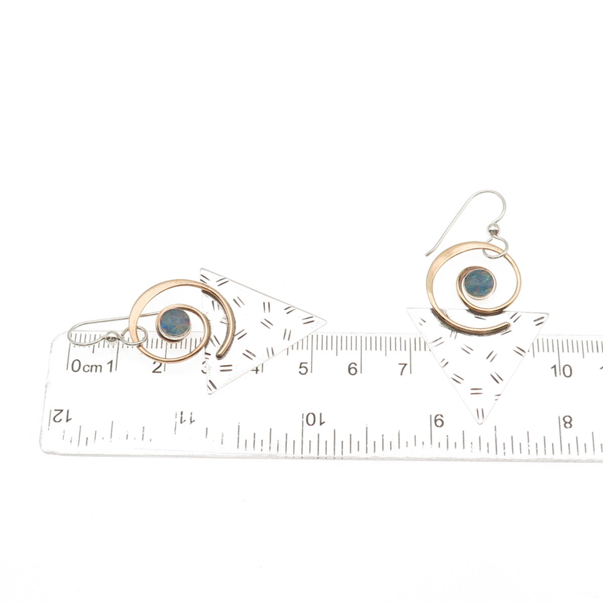 925 Sterling Silver 2-Tone Vintage Real Opal Modernist Dangle Earrings