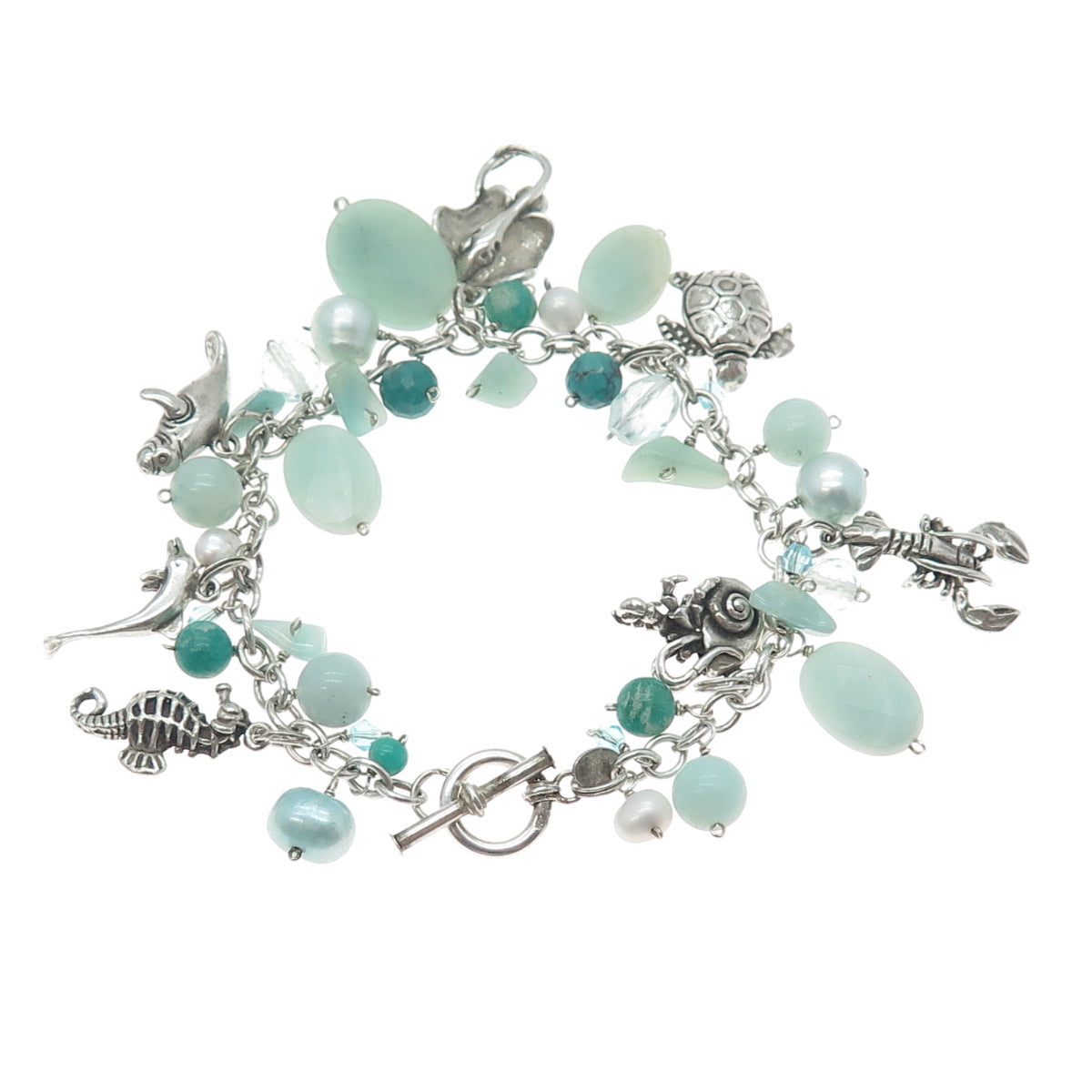 SAJEN & SUNWEST Sterling Silver Vintage Real Multi-Gem Sea Life Bracelet 7.25"