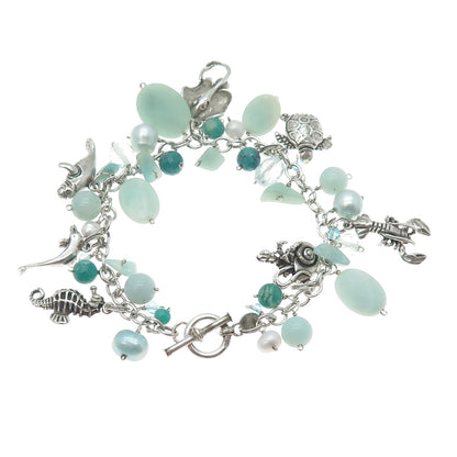 SAJEN & SUNWEST Sterling Silver Vintage Real Multi-Gem Sea Life Bracelet 7.25"
