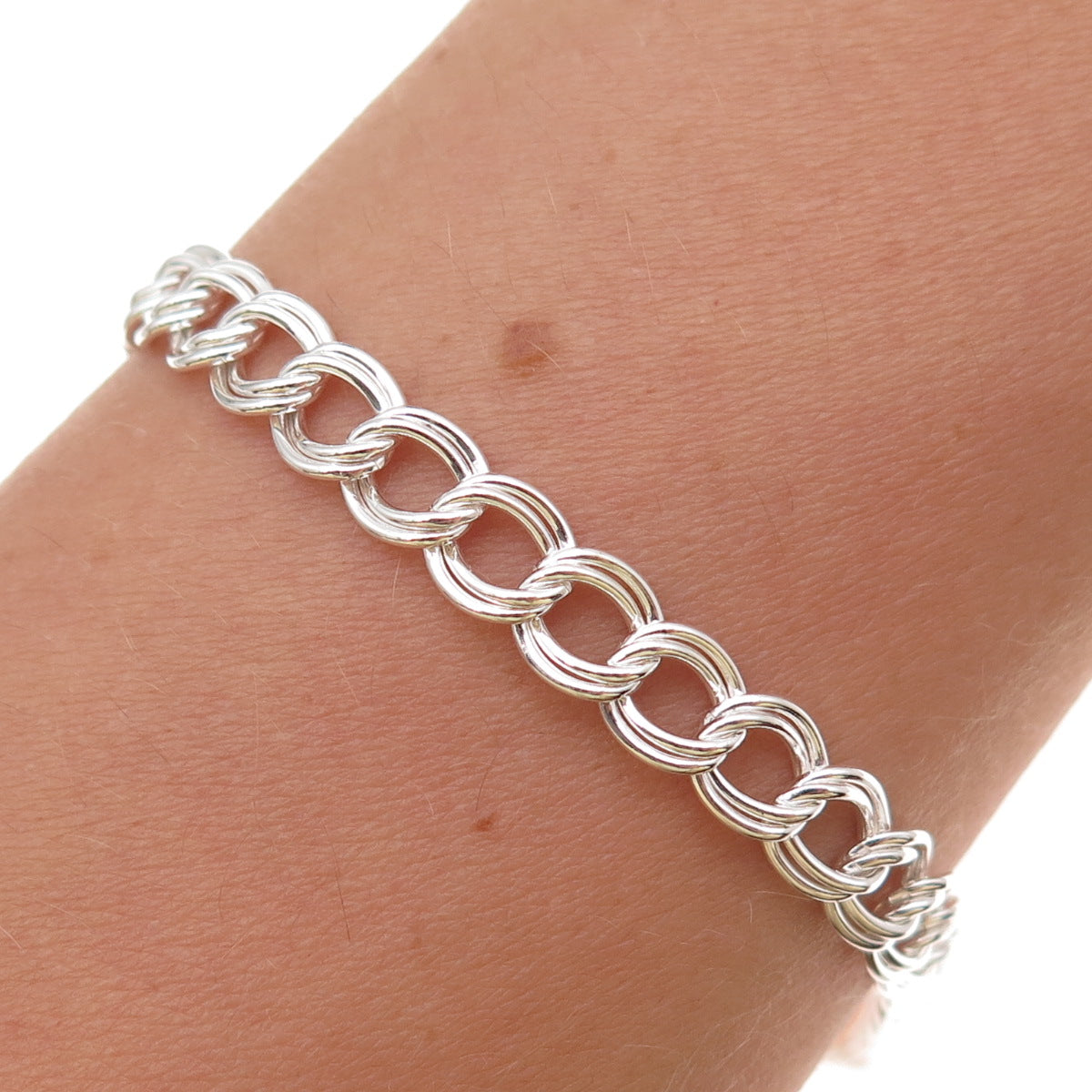 Han 925 Sterling Silver Italy Double Curb Link Bracelet 7.5"