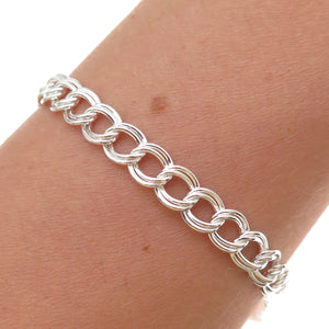 Han 925 Sterling Silver Italy Double Curb Link Bracelet 7.5"