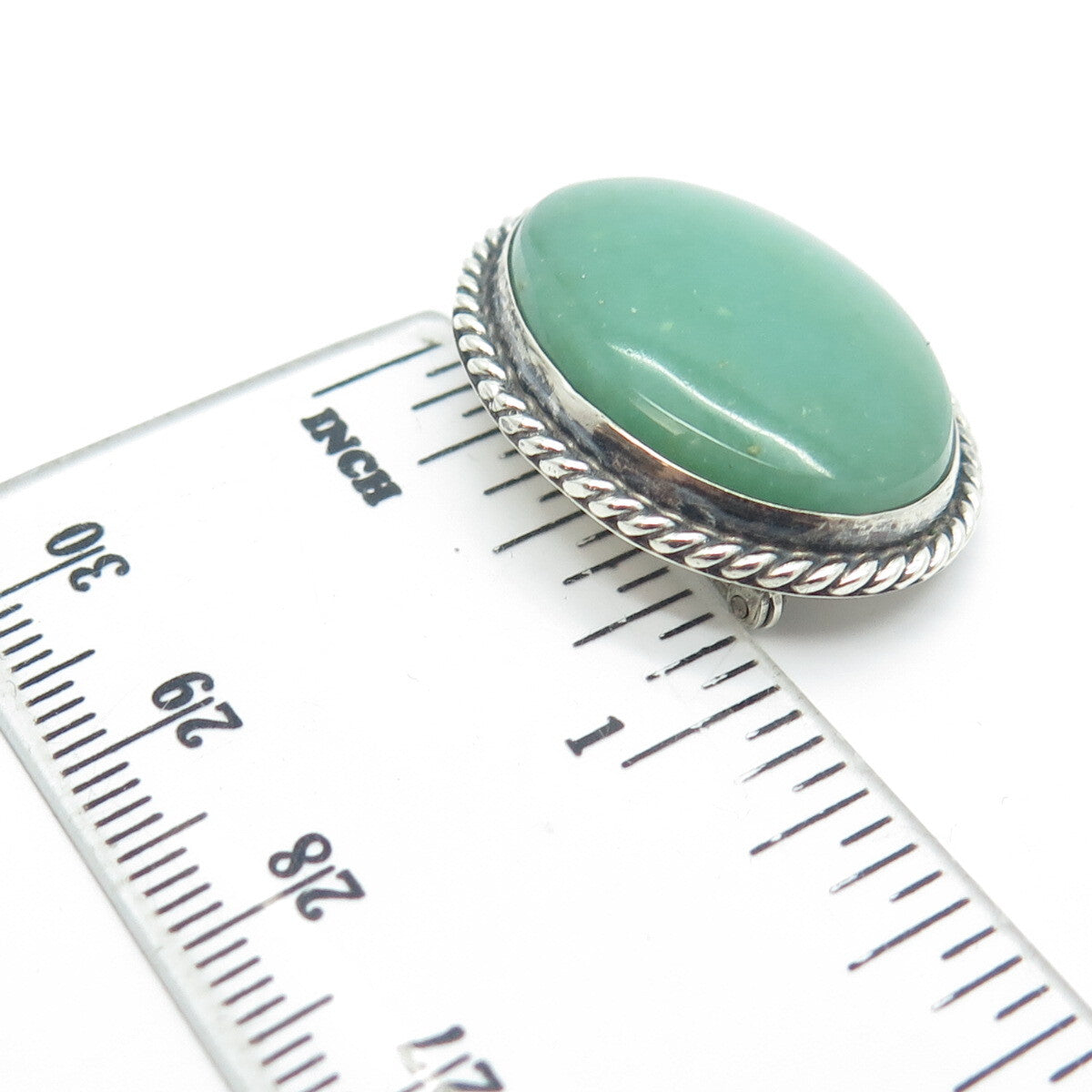 925 Sterling Silver Vintage Real Aventurine Gemstone Pin Brooch