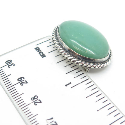 925 Sterling Silver Vintage Real Aventurine Gemstone Pin Brooch