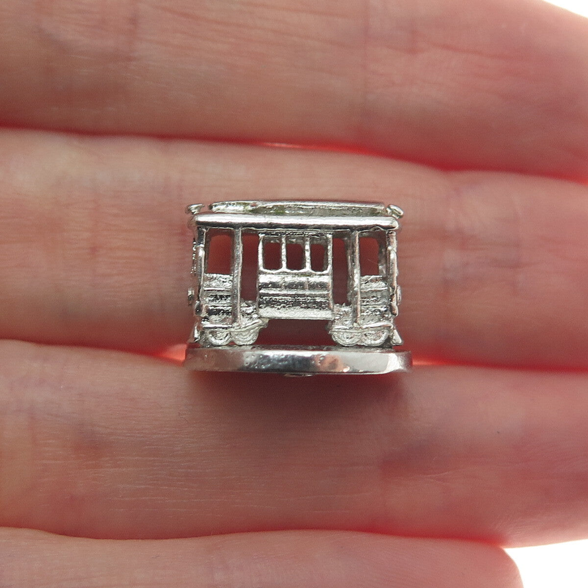 925 Sterling Silver Antique Art Deco SF Cable Car Minimalist 3D Charm Pendant