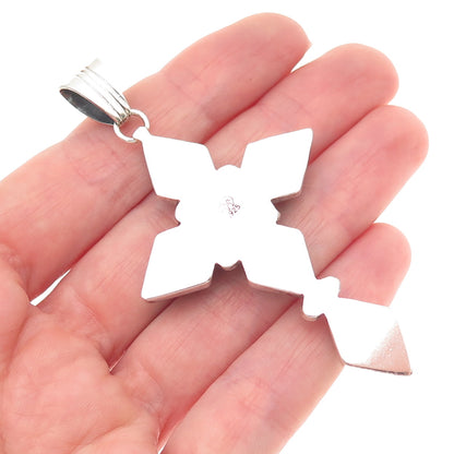 Running Bear Old Pawn 925 Sterling Silver Vintage Turquoise Cross Tribal Pendant