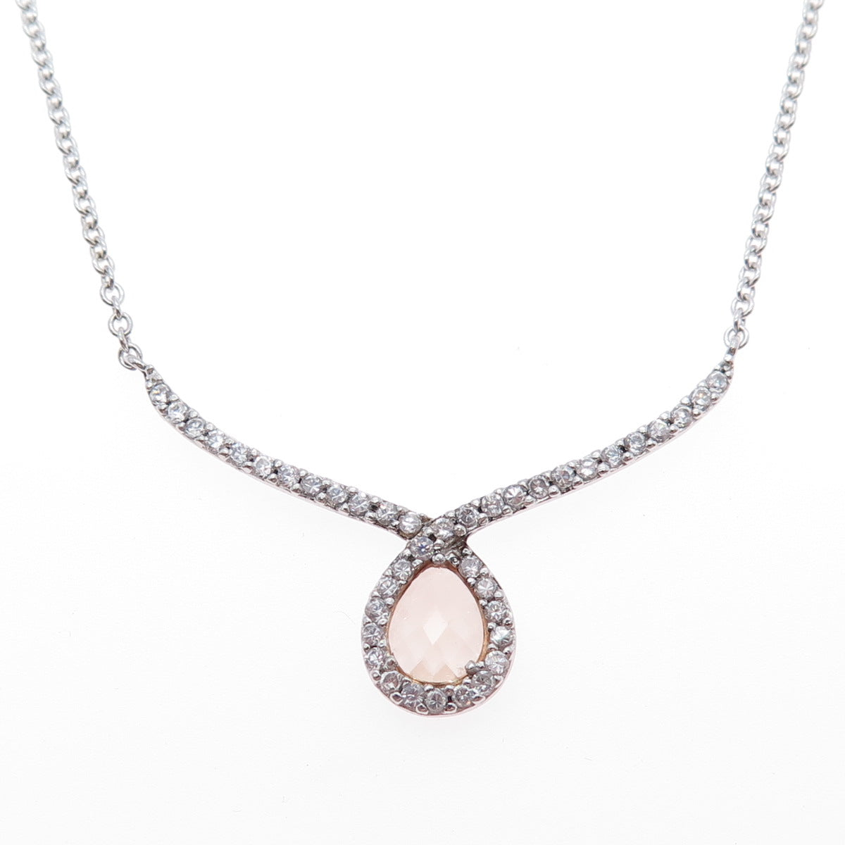 ATI ANNIKA WITT 925 Sterling Silver Champagne & White C Z Chain Necklace 16"