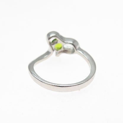 925 Sterling Silver Real Round-Cut Peridot Modernist Heart Ring Size 6.75