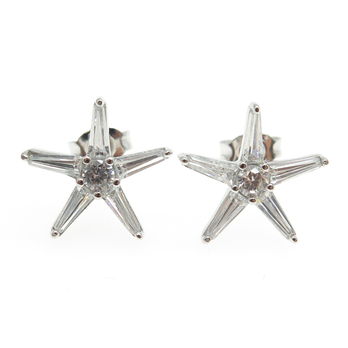 925 Sterling Silver C Z Starfish Stud Earrings