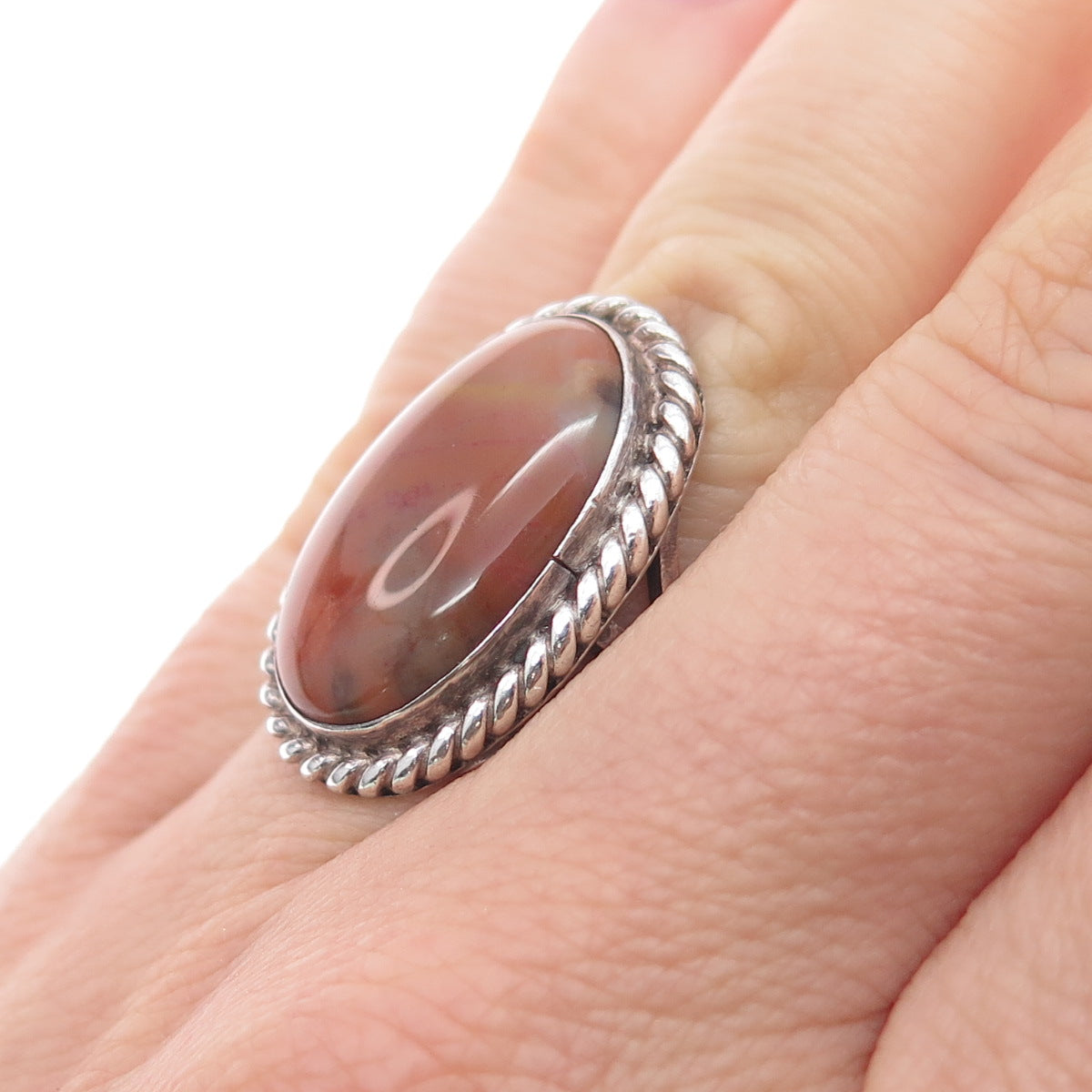 Old Pawn 925 Sterling Silver Vintage Southwestern Agate Tribal Ring Size 5