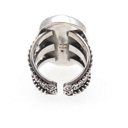 Sajen 925 Sterling Silver Vintage Carved Cinnabar Adjustable Ring Size 9.25
