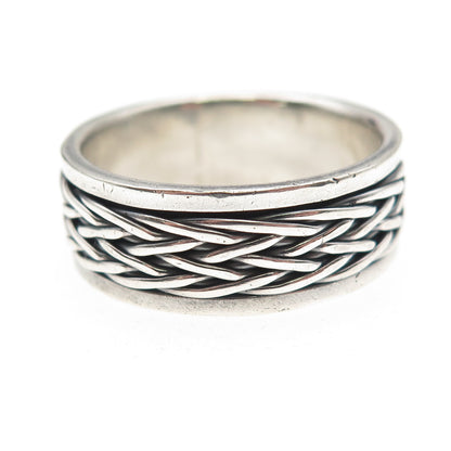 925 Sterling Silver Vintage Braided Oxidized Rotating Band Ring Size 13