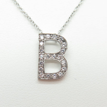 925 Sterling Silver C Z Letter "B" Initial Rolo Chain Necklace 16-18"