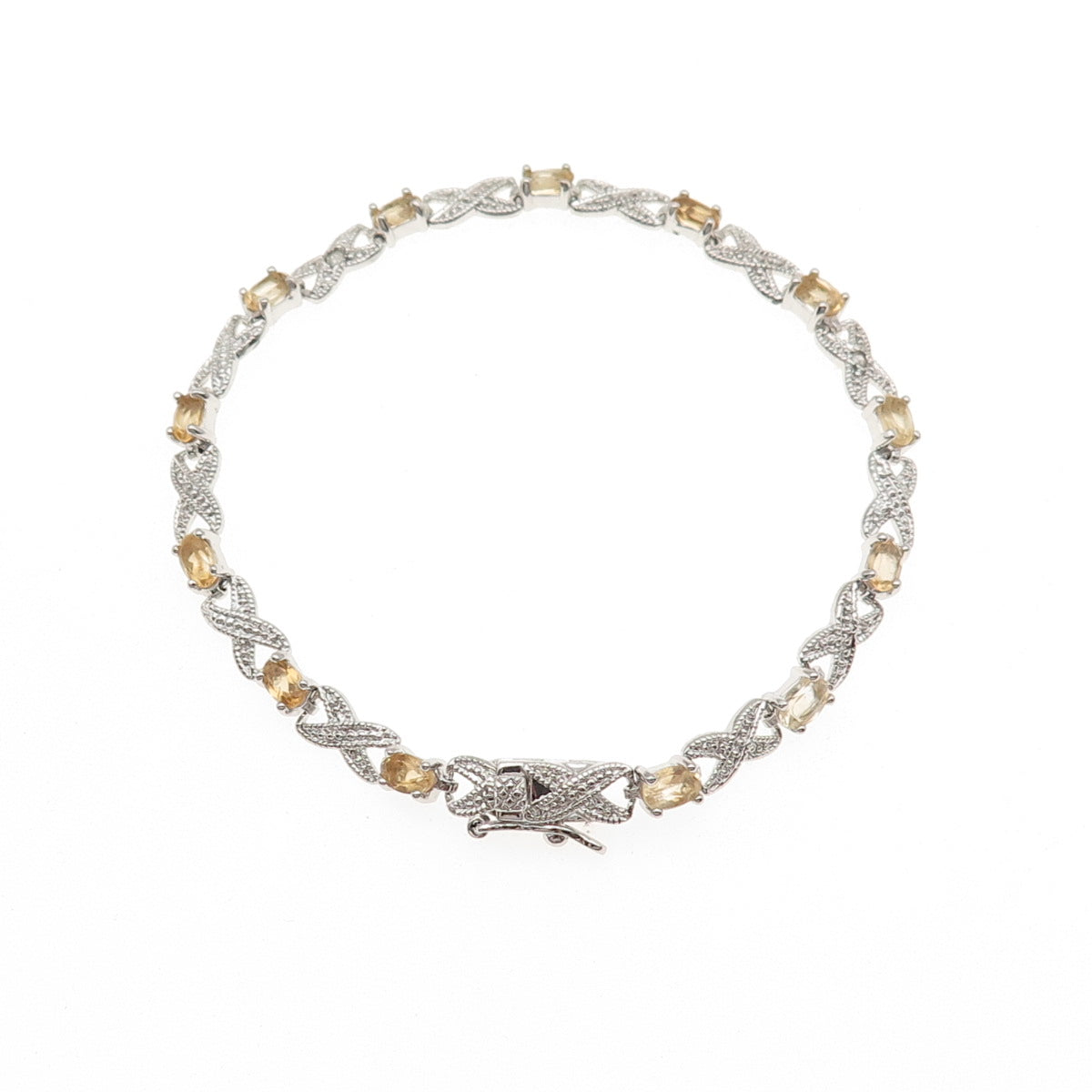 DBJ Dee Berkle 925 Sterling Real Diamond Accent Citrine Infinity Bracelet 7.25"