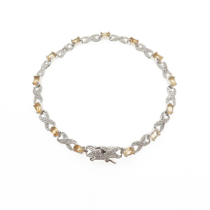 DBJ Dee Berkle 925 Sterling Real Diamond Accent Citrine Infinity Bracelet 7.25"