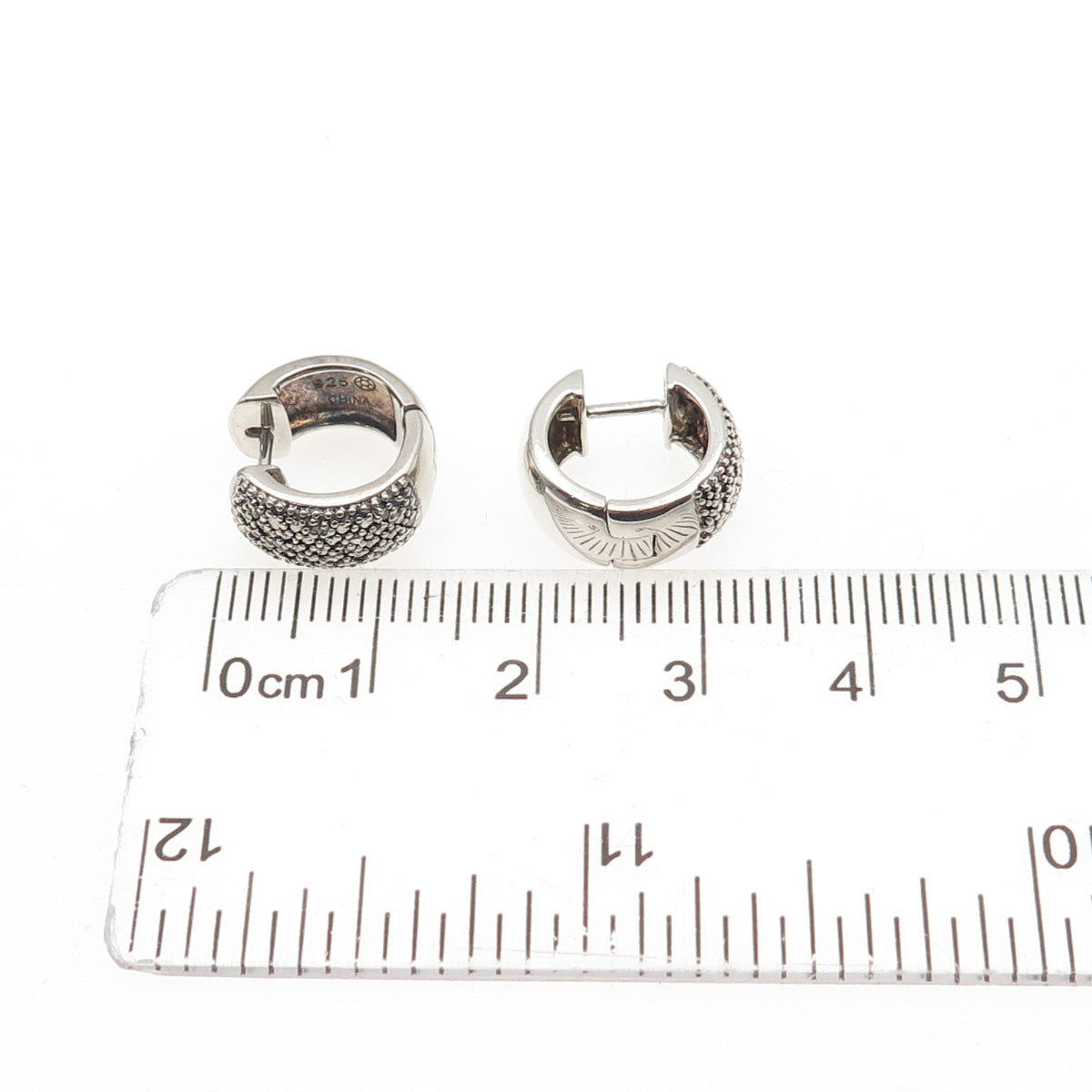 925 Sterling Silver Real Round-Cut Diamond Hoop Earrings