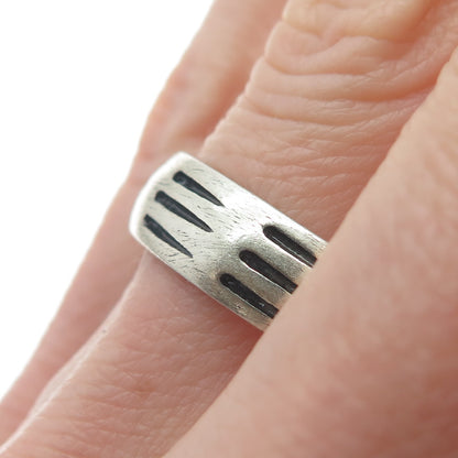 925 Sterling Silver Vintage Bear Claw Scratches Print Band Ring Size 11.5