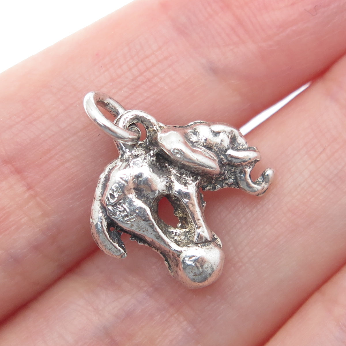 925 Sterling Silver Antique Art Deco Circus Elephant Minimalist 3D Charm Pendant