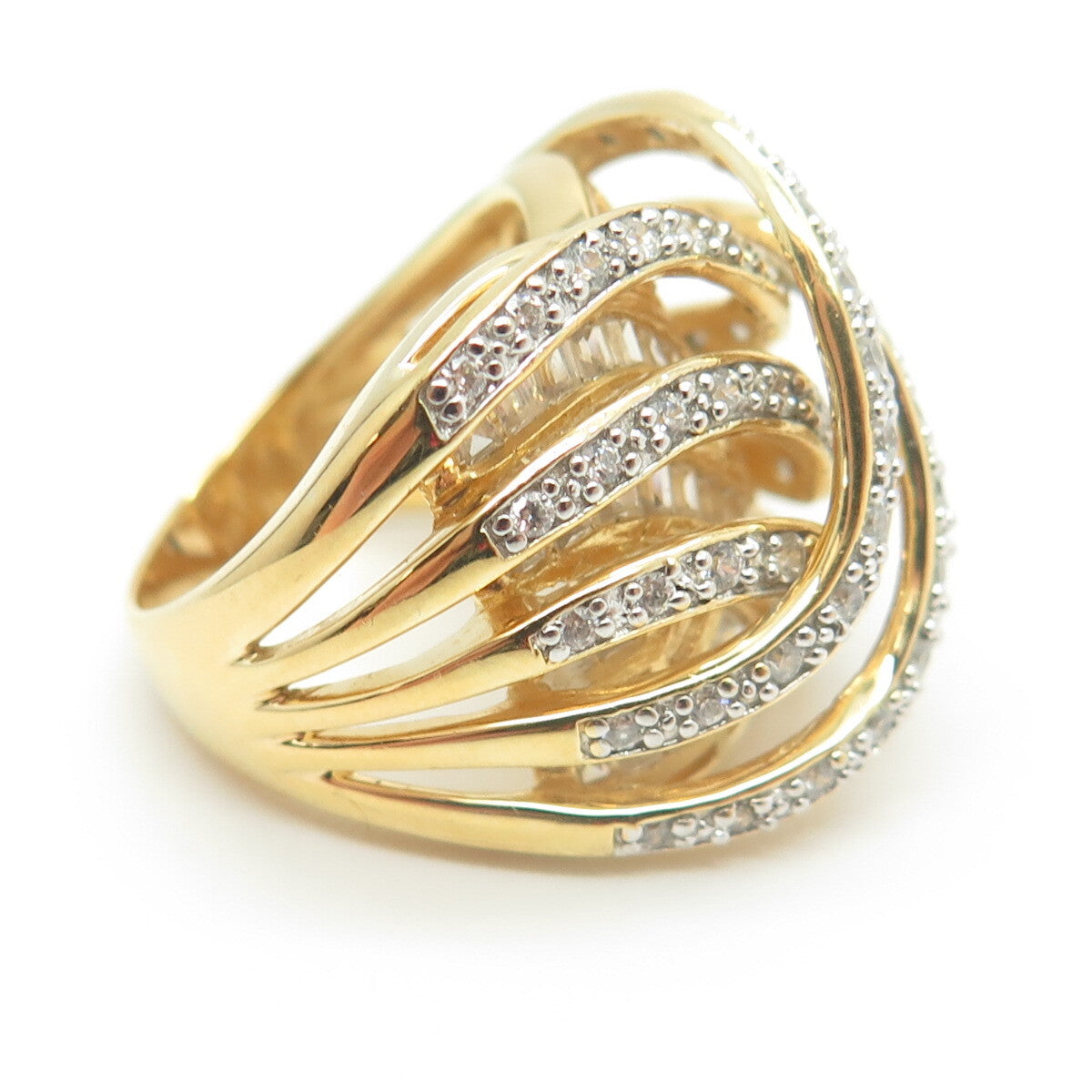 925 Sterling Silver Gold Plated C Z Multi-Row Interlocked Ring Size 6.25