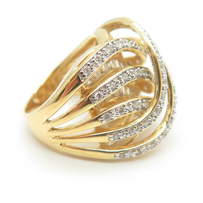 925 Sterling Silver Gold Plated C Z Multi-Row Interlocked Ring Size 6.25