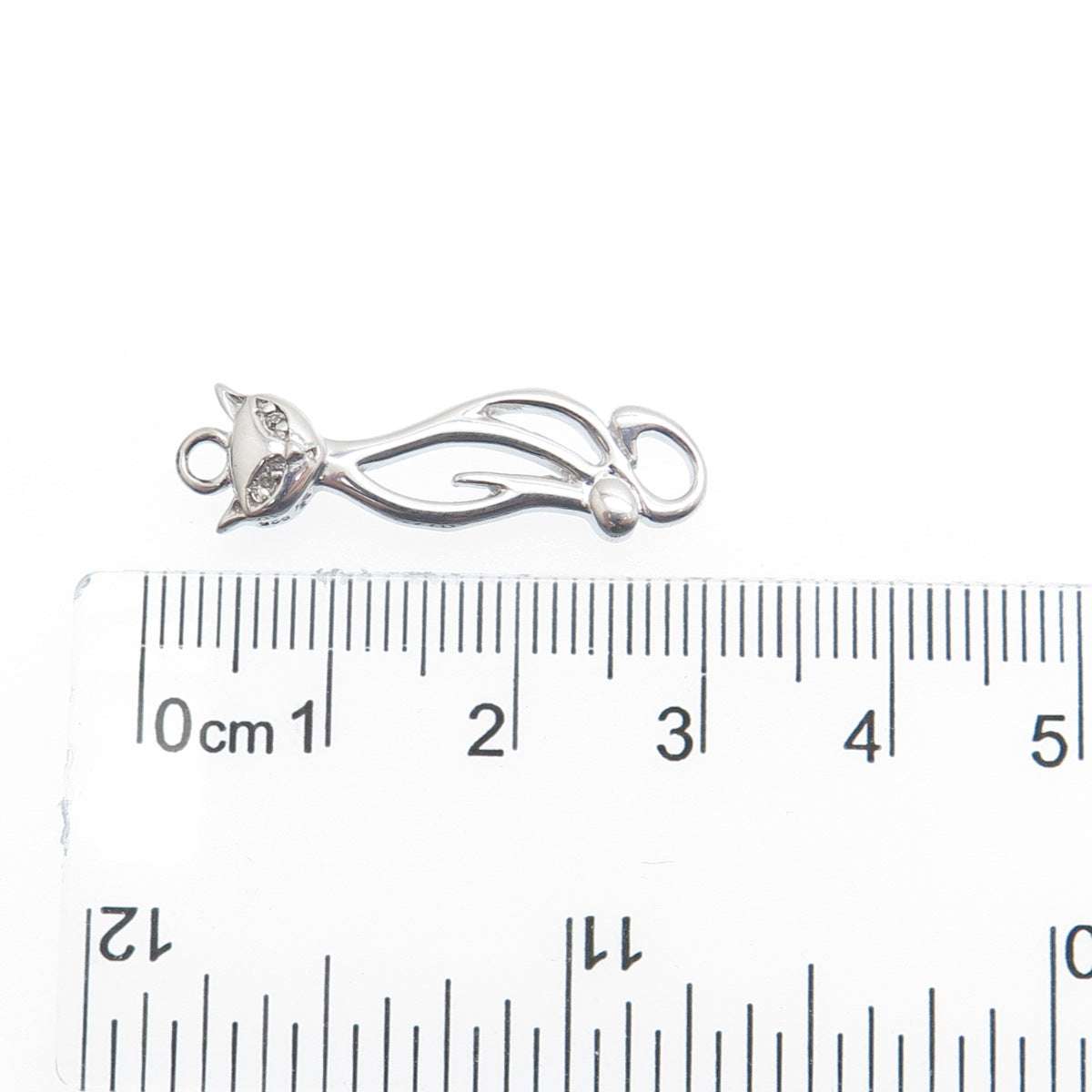 925 Sterling Silver Real Round-Cut Diamond Cat Charm Pendant