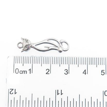925 Sterling Silver Real Round-Cut Diamond Cat Charm Pendant