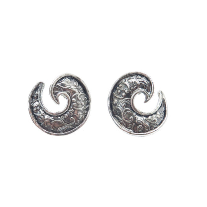 OR PAZ PZ 925 Sterling Silver Vintage Israel Floral Swirl Oxidized Earrings
