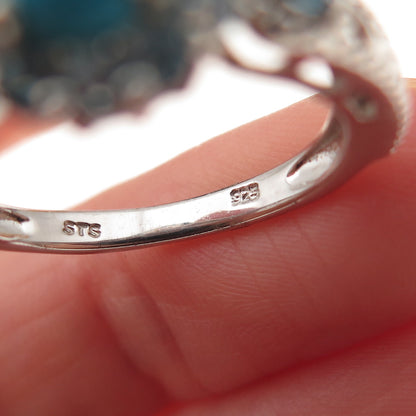 Chuck Clemency 925 Sterling Silver Real Turquoise & Blue Topaz Ring Size 8.25