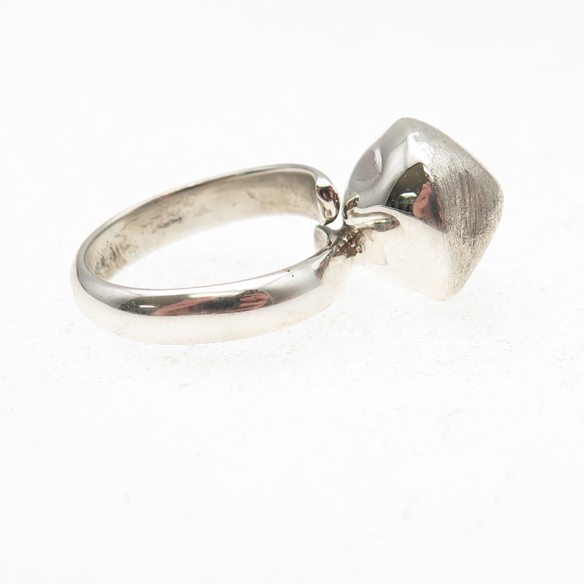 950 Silver Vintage Modernist Brushed Bead Adjustable Ring Size 5.75