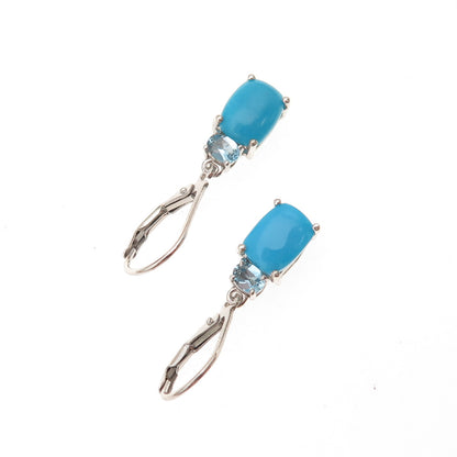 Chuck Clemency 925 Sterling Silver Real Turquoise & Blue Topaz Dangle Earrings