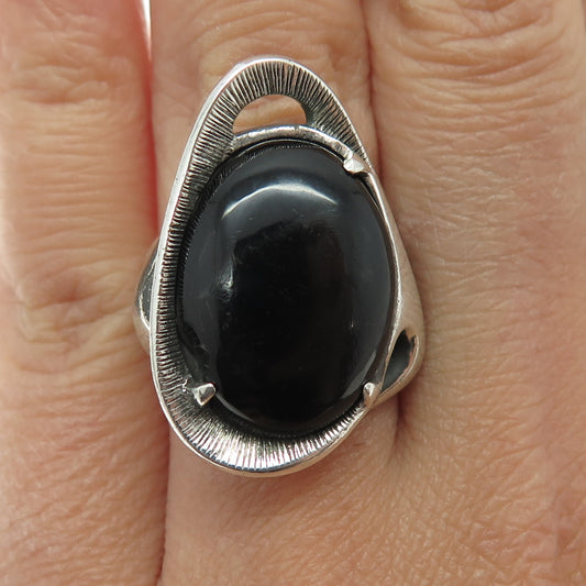 925 Sterling Silver Vintage Mexico Real Black Onyx Gemstone Ring Size 7