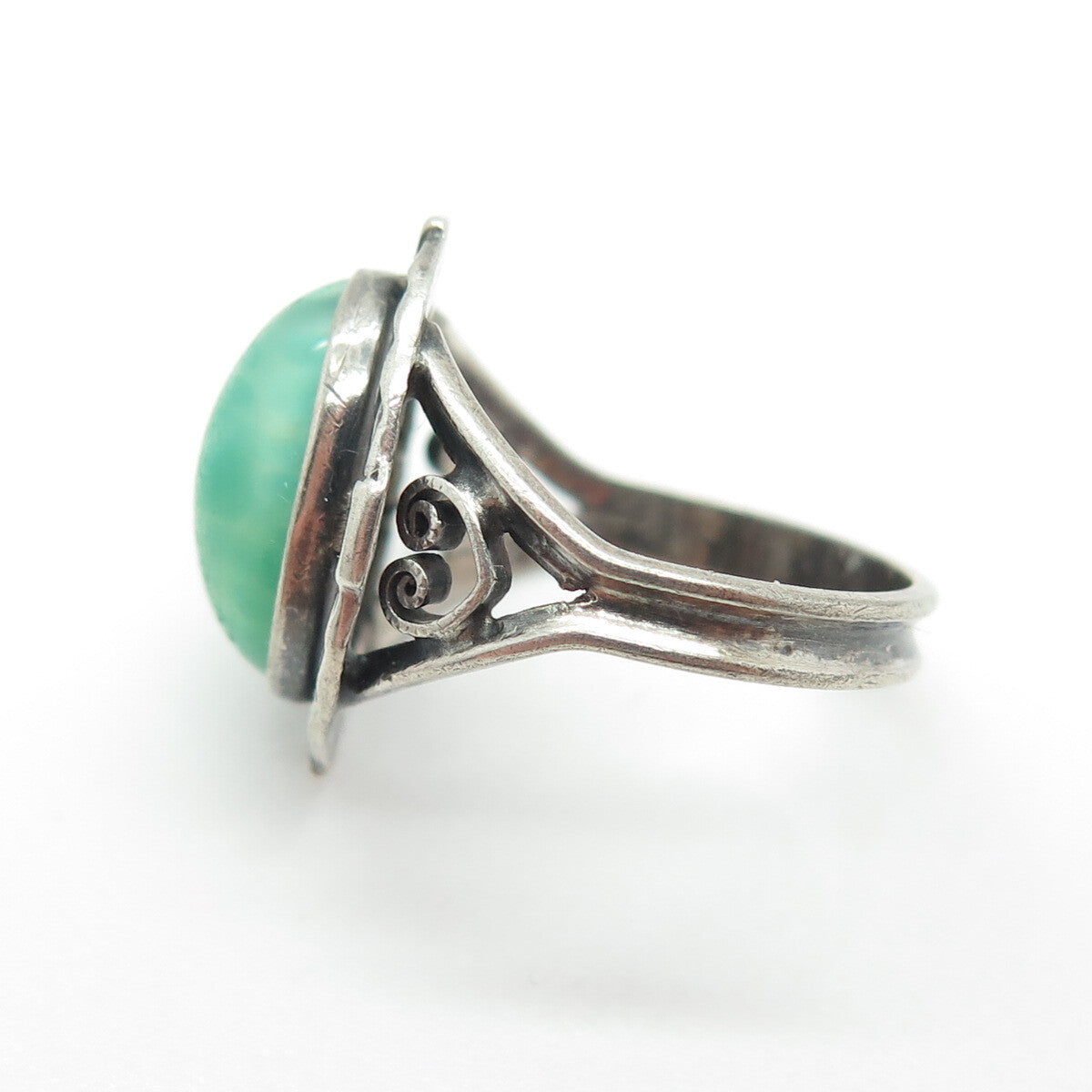 925 Sterling Silver Antique Art Deco Glass Heart Oxidized Ring Size 4.75