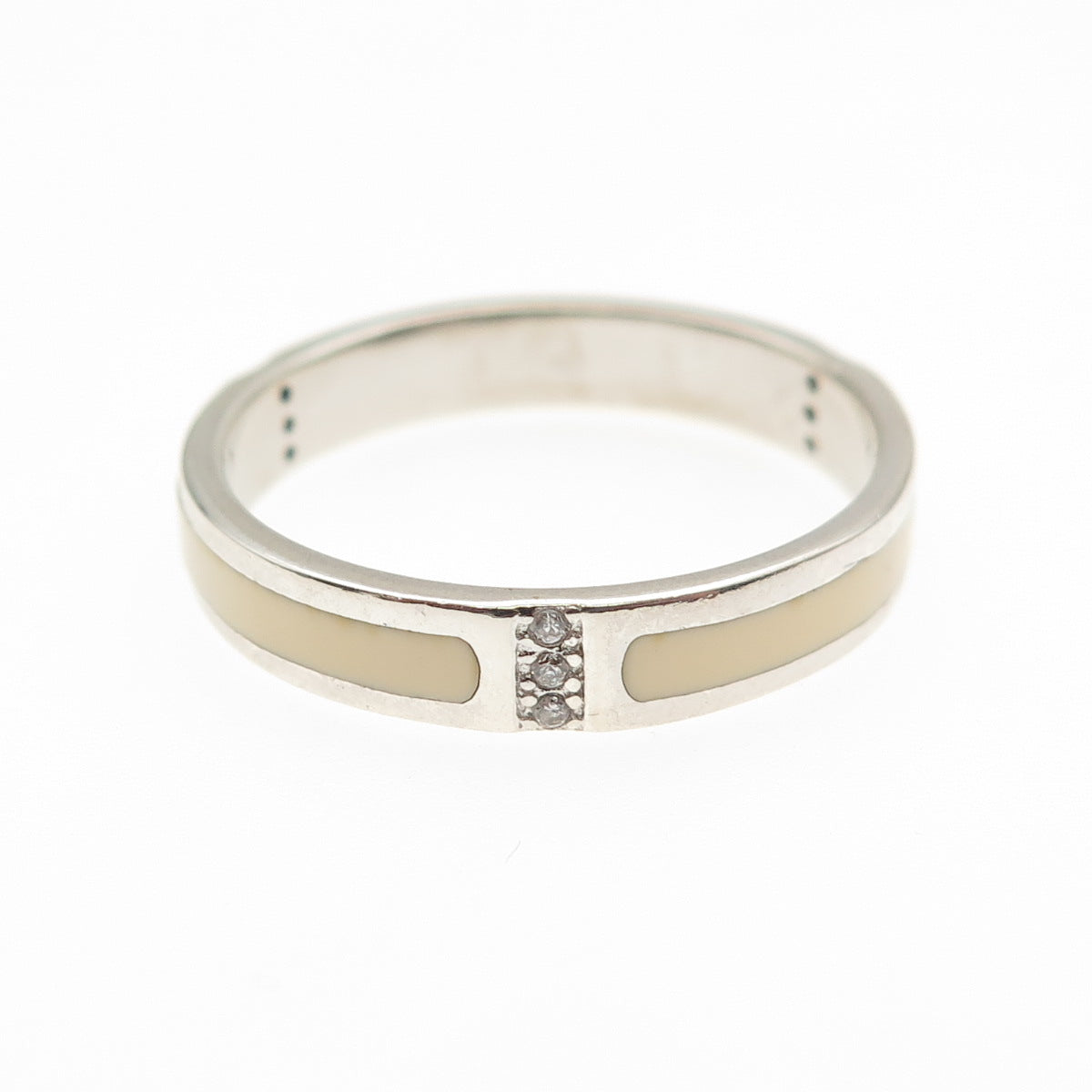 925 Sterling Silver Enamel Round-Cut C Z Band Ring Size 10