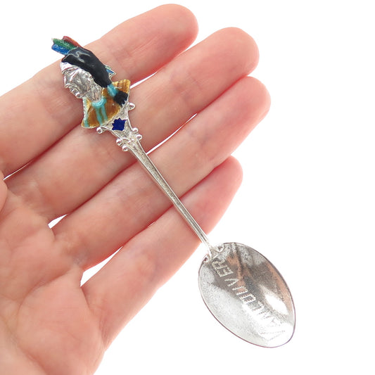 C LAMOND FILS Sterling Antique Enamel Vancouver Canada Indian Chief Coffee Spoon