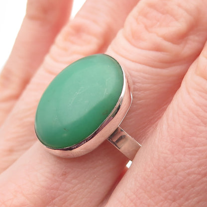 925 Sterling Silver Vintage Real Cabochon Chrysoprase Ring Size 8.75