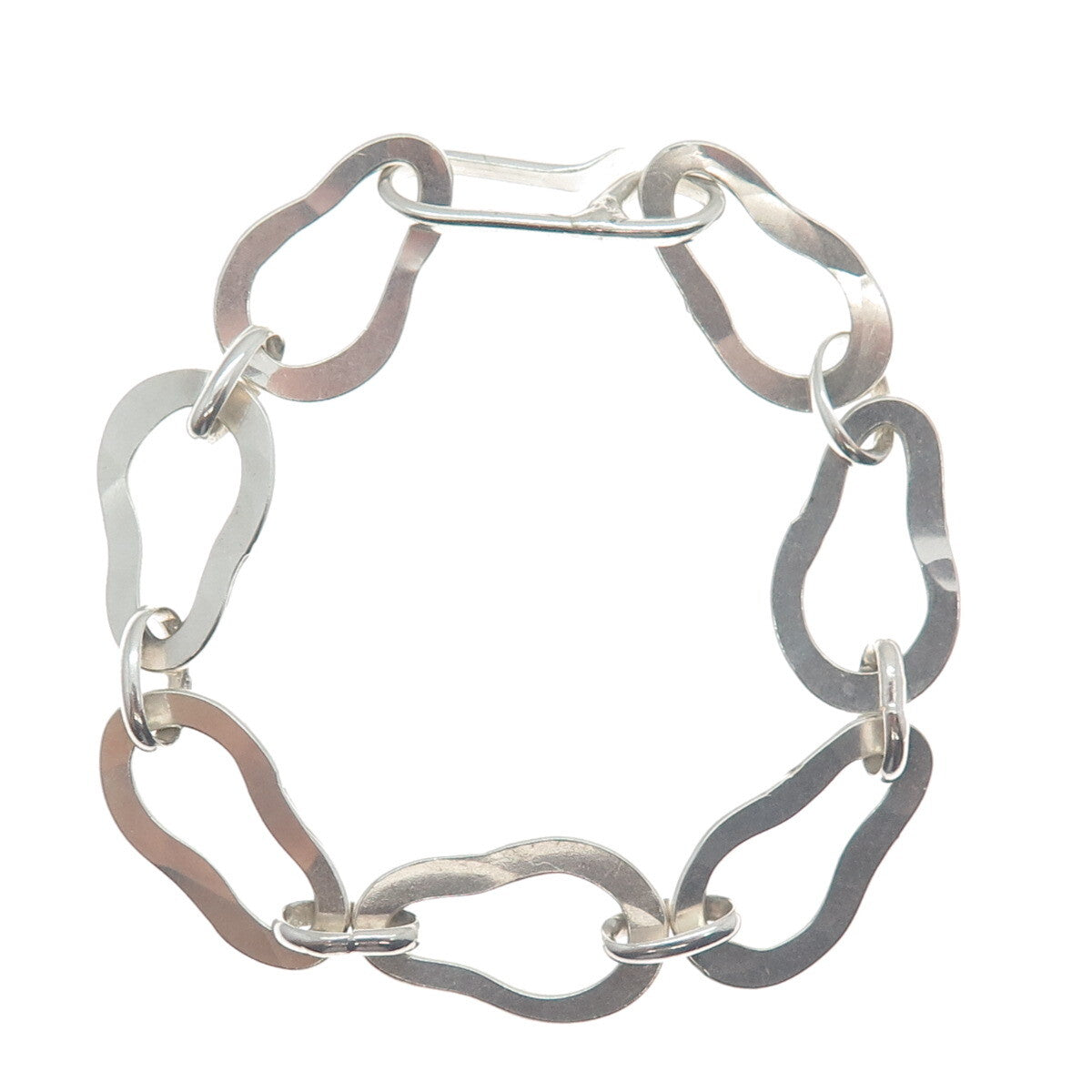 SARA B. 925 Sterling Silver Vintage Modernist Bean Link Bracelet 7.25"