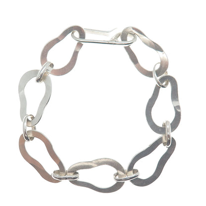 SARA B. 925 Sterling Silver Vintage Modernist Bean Link Bracelet 7.25"