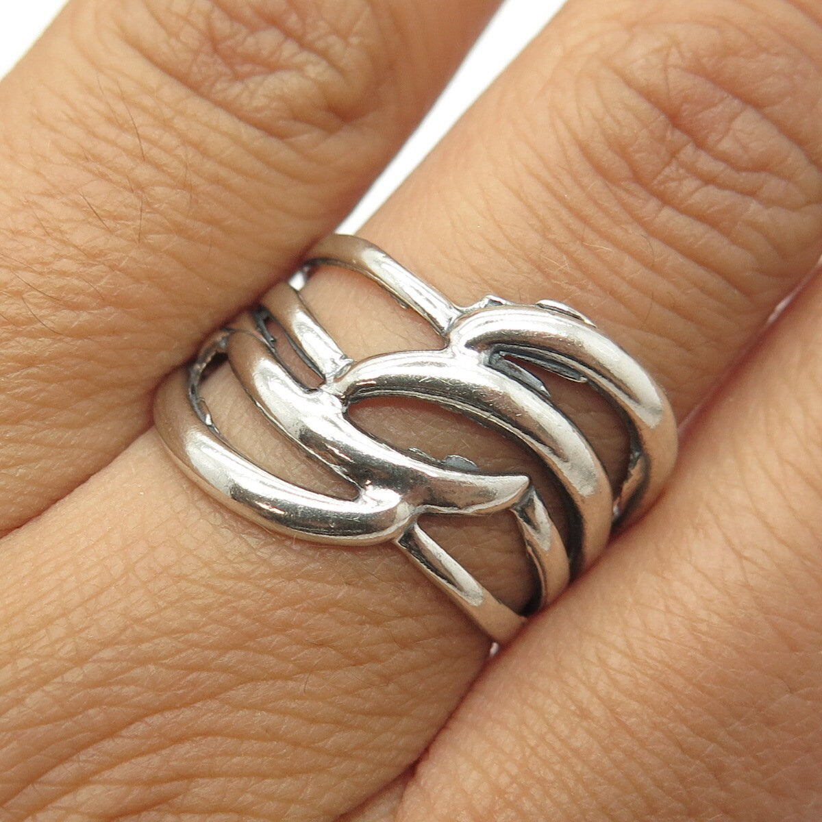 925 Sterling Silver Vintage Modernist 4-Row Ring Size 8.5