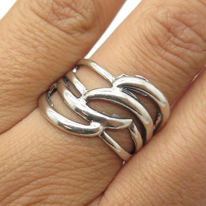 925 Sterling Silver Vintage Modernist 4-Row Ring Size 8.5