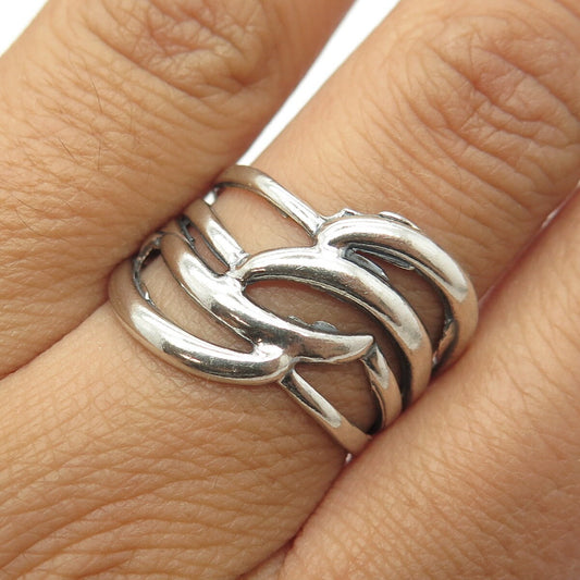 925 Sterling Silver Vintage Modernist 4-Row Ring Size 8.5