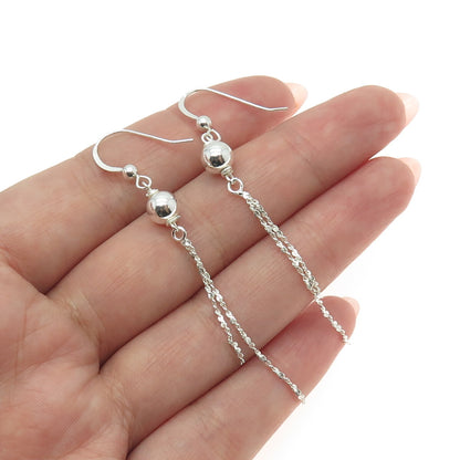 925 Sterling Silver Ball Tassel Dangle Earrings