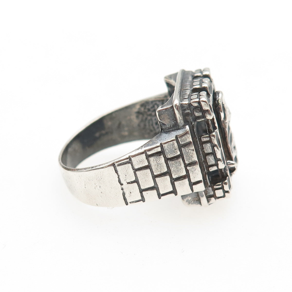 925 Sterling Silver Vintage Real Ruby St. Barbara Religious Oxidized Ring Size 9