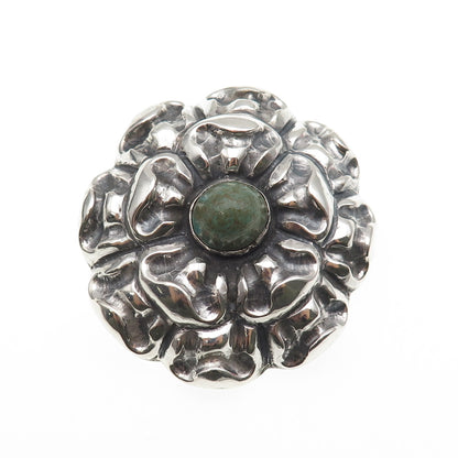 925 Sterling Silver Vintage Mexico Real Turquoise Flower Oxidized Pin Brooch