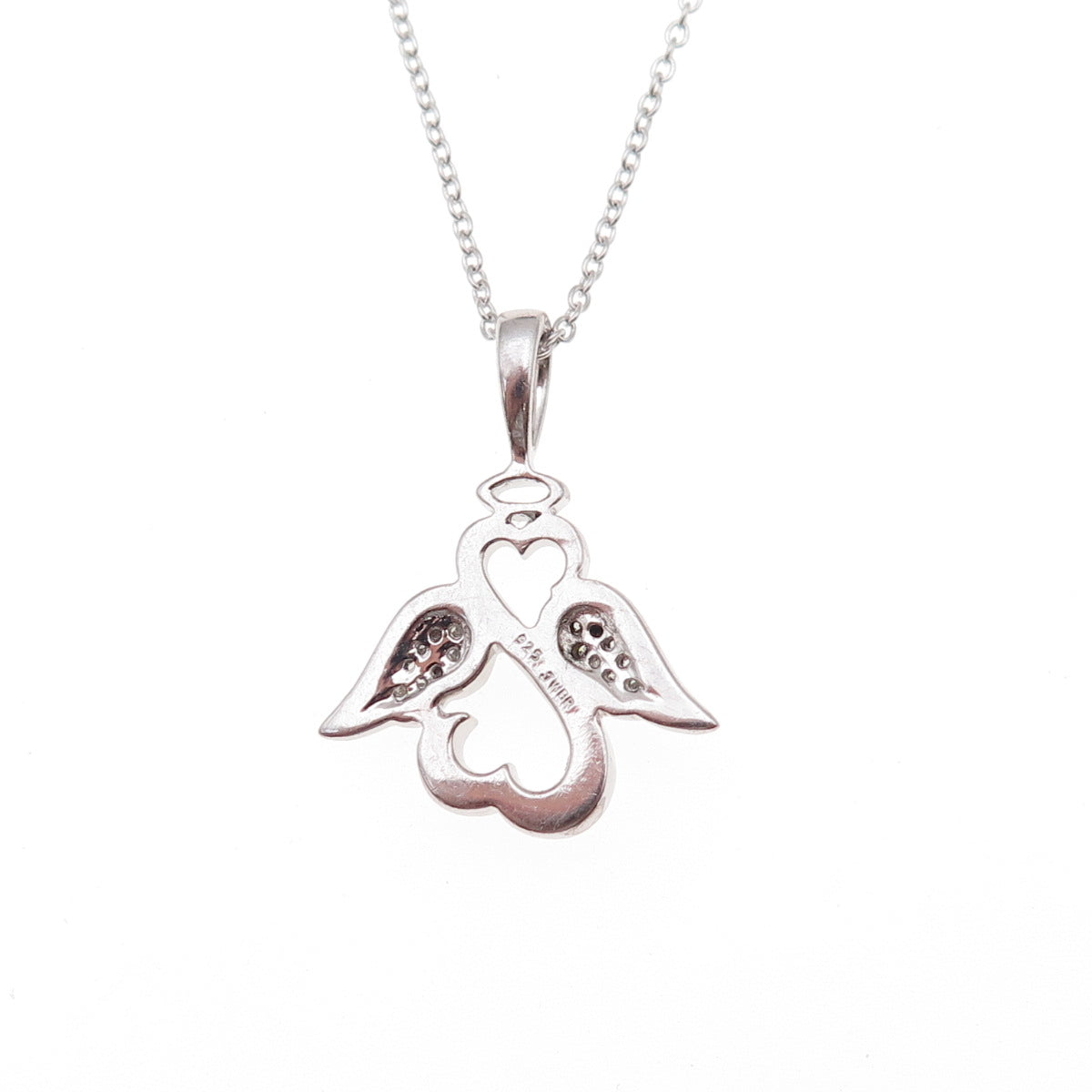 Jane Seymour Sterling Silver Real Diamond Angel Heart Cable Chain Necklace 18"