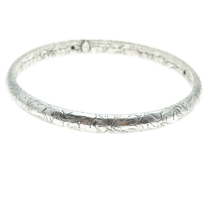 DANECRAFT Sterling Silver Antique Engraved Flower Hollow Bangle Bracelet 8.25"